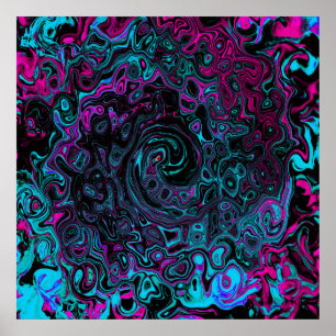 Retro Aqua Magenta and Black Abstract Swirl Poster