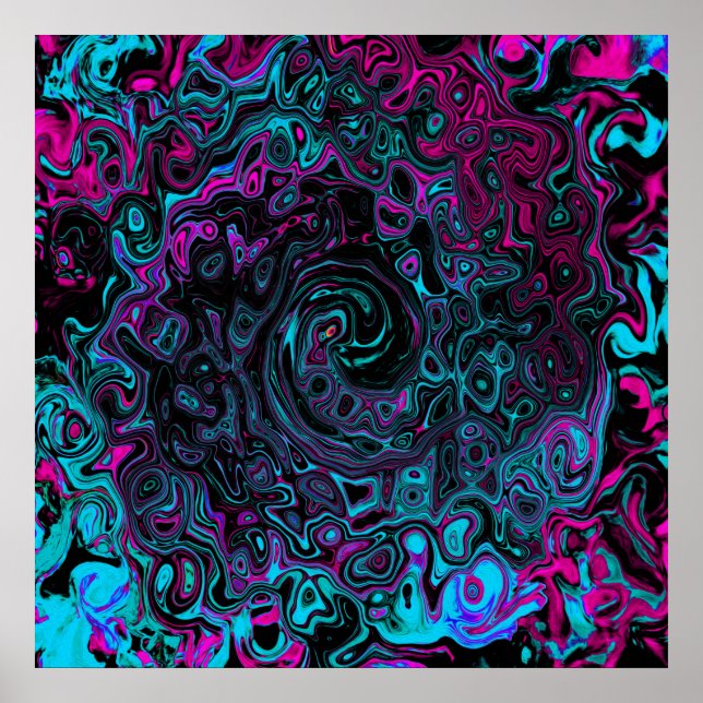 Retro Aqua Magenta and Black Abstract Swirl Poster (Front)
