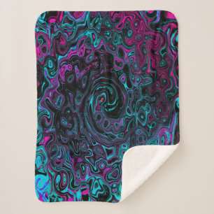 Retro Aqua Magenta and Black Abstract Swirl Sherpa Blanket