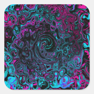 Retro Aqua Magenta and Black Abstract Swirl Square Sticker