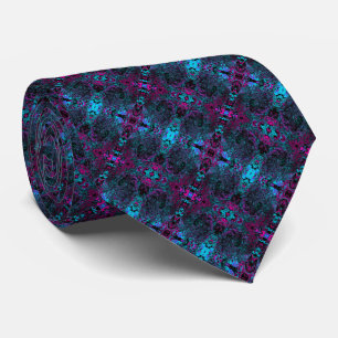 Retro Aqua Magenta and Black Abstract Swirl Tie