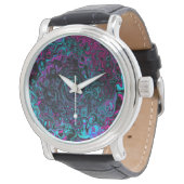 Retro Aqua Magenta and Black Abstract Swirl Watch (Angled)