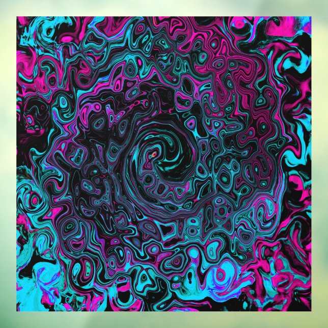 Retro Aqua Magenta and Black Abstract Swirl Window Cling (Sheet 3)