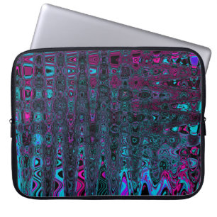 Retro Aqua Magenta and Black Abstract Waves Laptop Sleeve