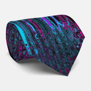 Retro Aqua Magenta and Black Abstract Waves Tie
