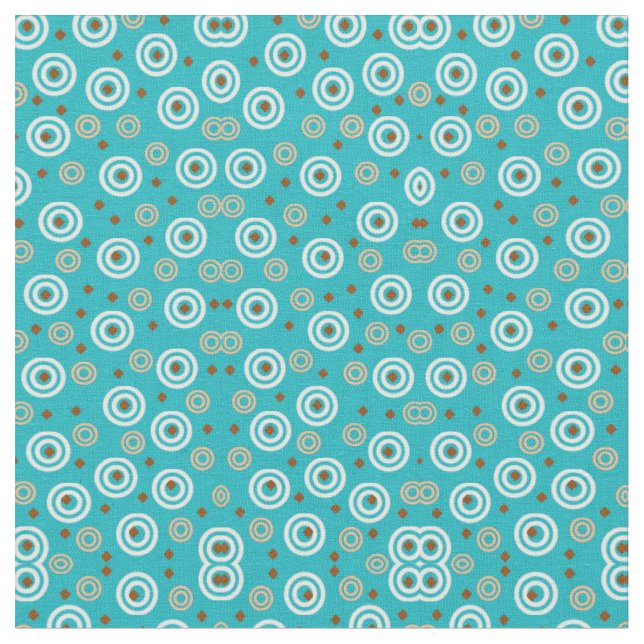 Retro Aqua Orange pattern Fabric (Close Up)
