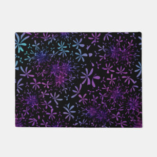 Retro Aqua Purple Floral Blossoms Doormat