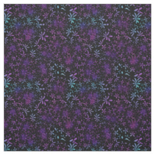 Retro Aqua Purple Floral Blossoms Fabric