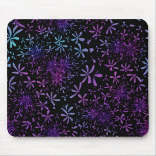 Retro Aqua Purple Floral Blossoms Mouse Mat