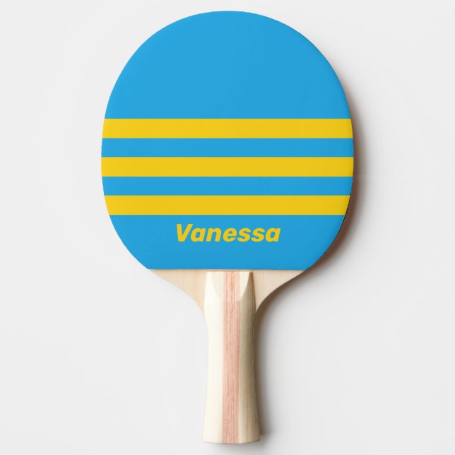 Retro Aqua Reef Three Across Stripes with Name Ping Pong Paddle (Front)