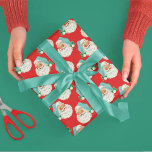 Retro Aqua Santa on Red Christmas Wrapping Paper<br><div class="desc">Retro vintage Santa Claus on a vintage red background wearing an aqua blue pastel turquoise coloured hat.</div>