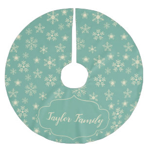 Retro Aqua Snowflakes Customisable Brushed Polyester Tree Skirt