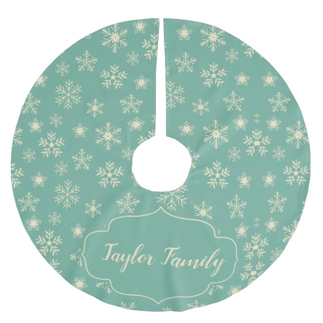 Retro Aqua Snowflakes Customisable Brushed Polyester Tree Skirt (Front)