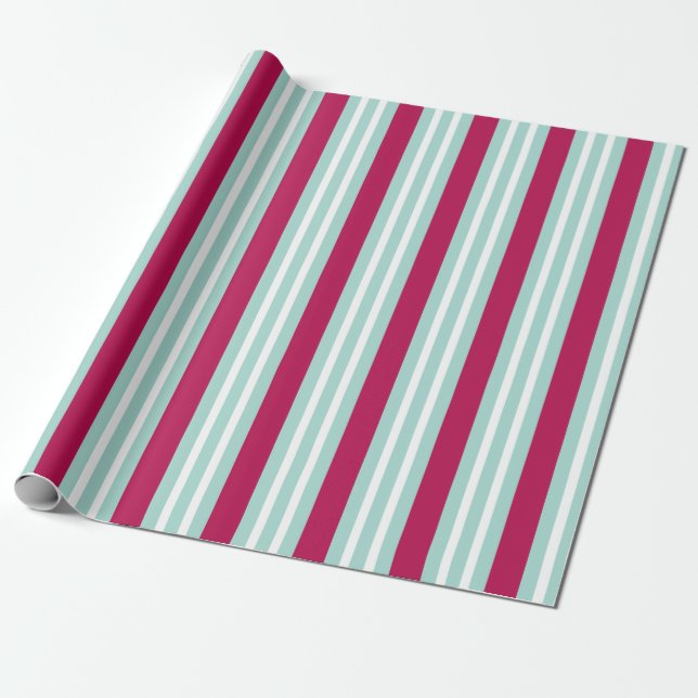 Retro Aqua Striped Holiday Wrapping Paper (Unrolled)