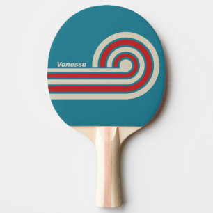 Retro Aqua Surf Curl Stripes with Name Ping Pong Paddle
