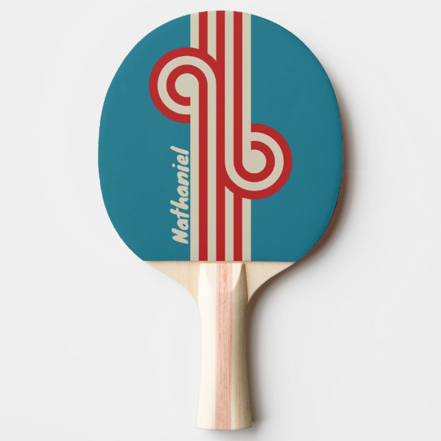 Retro Aqua Surf Loop with Name Ping Pong Paddle (Front)
