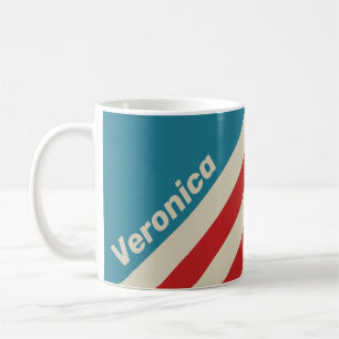 Retro Aqua Surf Stripes with Name Coffee Mug