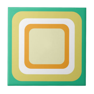 Retro Aqua Teal Yellow Orange White Tile