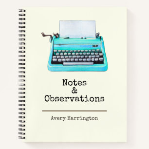 Retro Aqua Typewriter Personalised Vintage Notebook