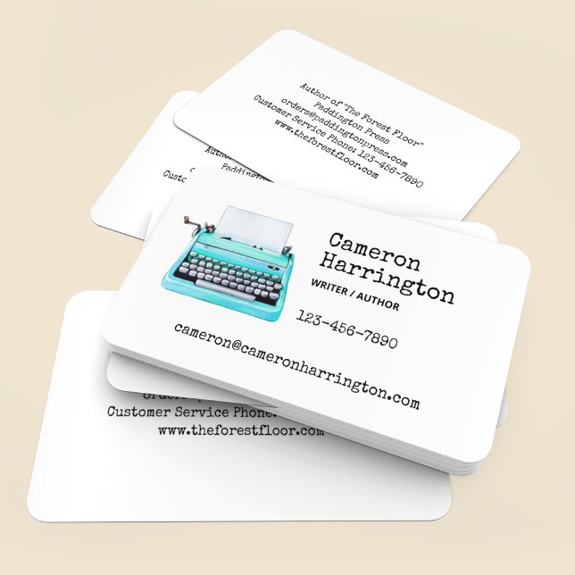 Retro Aqua Typewriter Scholarly 1960s Chic Business Card (This retro aqua typewriter business card is both scholarly and retro cool. Typography is so 1960s!)