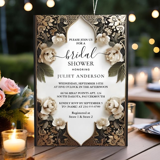 Retro Arabic Exotic Bold Damask Bridal Shower Invitation (Creator Uploaded)