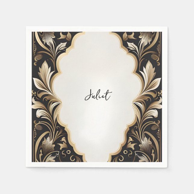 Retro Arabic Exotic Bold Damask Bridal Shower Napkin (Front)