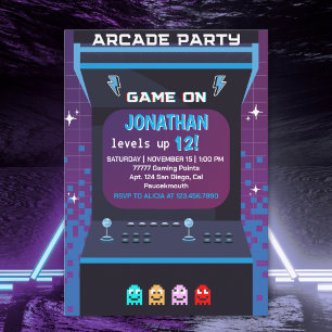 Retro Arcade Birthday Boy   Game On Party Invitation