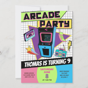 Retro Arcade Birthday Gaming Party Gamer Boy Girl Invitation