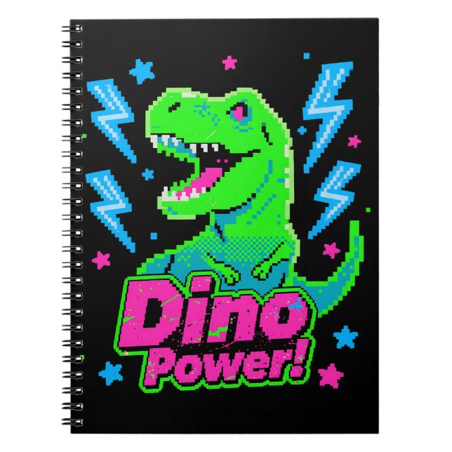Retro Arcade Dino Power Pixel T-Rex Notebook (Front)