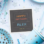 Retro Arcade Game Kids Birthday Party Napkin<br><div class="desc">These awesome gamer theme birthday party napkins with a vintage arcade game vibe feature retro lettering on a dark grey and white dot matrix grid. "Happy Birthday [Name]" appears in retro digital lettering,  with "Level [age]" beneath.</div>