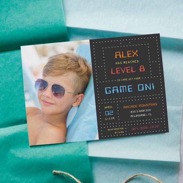 Retro Arcade Game Kids Birthday Party Photo Invitation (Creator Uploaded)