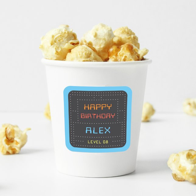 Retro Arcade Game Kids Birthday Party Square Sticker (Creator Uploaded)
