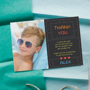 Retro Arcade Game Kids Birthday Photo Thank You Card