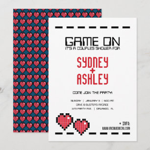 retro arcade GAMER WEDDING couple shower RED LOVE Invitation