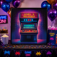 Retro Arcade Level Up Birthday Party Poster