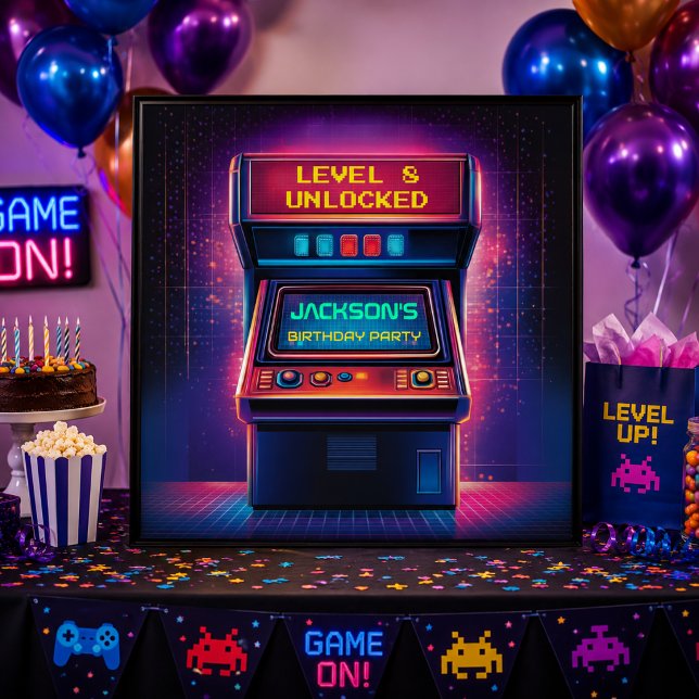 Retro Arcade Level Up Birthday Party Poster (Creator Uploaded)