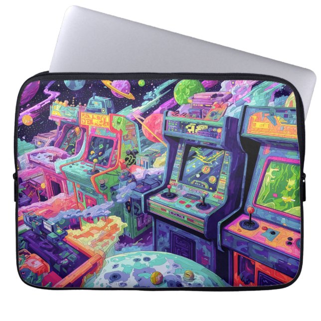 Retro Arcade Machines in Space Laptop Sleeve (Front)