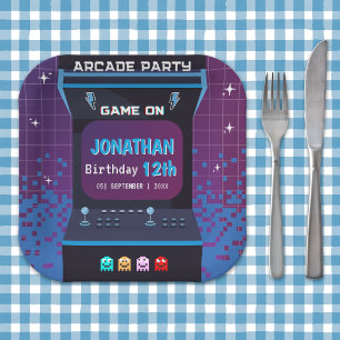 Retro Arcade Party Paper Plate   Game On Birthday