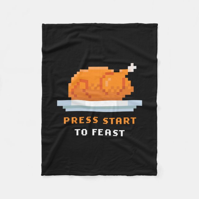 Retro Arcade Pixelated Game Turkey – Press Start T Fleece Blanket (Front)