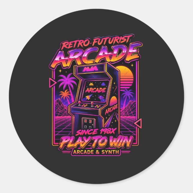Retro Arcade Synthwave Neon Sticker (Front)