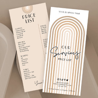 Retro Arch Boho Beige Trendy Hair Salon Price List Rack Card