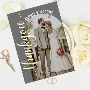 Retro Arch Elegant Wedding Photo Thank You Card