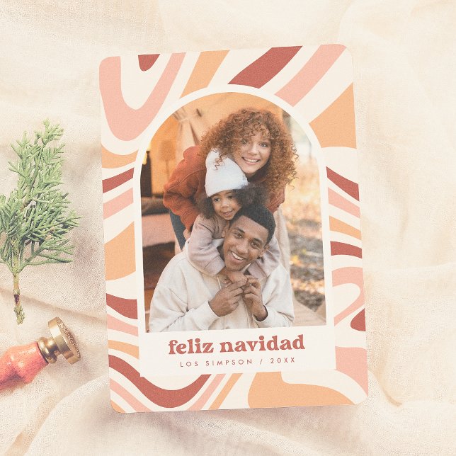 Retro Arch Feliz Navidad Spanish Christmas Photo Holiday Card (Creator Uploaded)