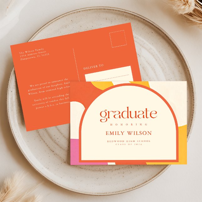 Retro Arch Frame Graduate Graduation Announcement Postcard (Creator Uploaded)