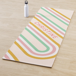 Retro Arch Line Art Pink Stripes Minimal Yoga Mat
