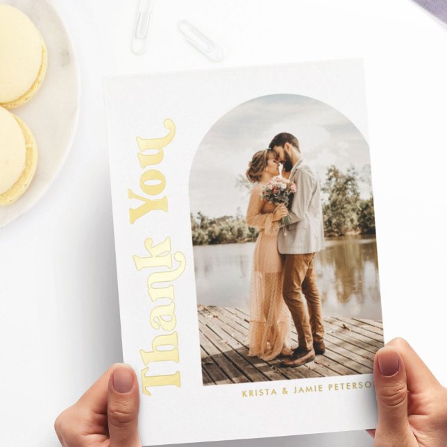 Retro Arch Photo FOIL Wedding Thank You Card  (Creator Uploaded)