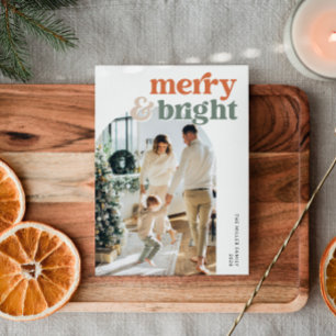 Retro Arch Photo Merry & Bright Holiday Card