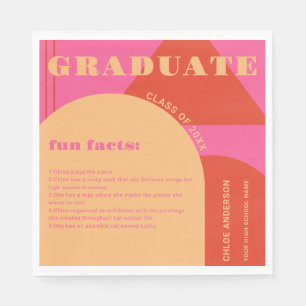 Retro Arch Pink & Orange Fun Facts Graduation Napkin