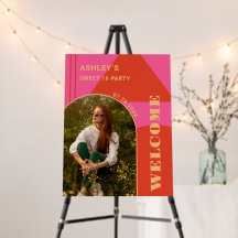 Retro Arch Pink & Orange Photo Sweet 16 Birthday