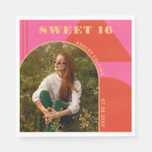 Retro Arch Pink & Orange Photo Sweet 16 Birthday